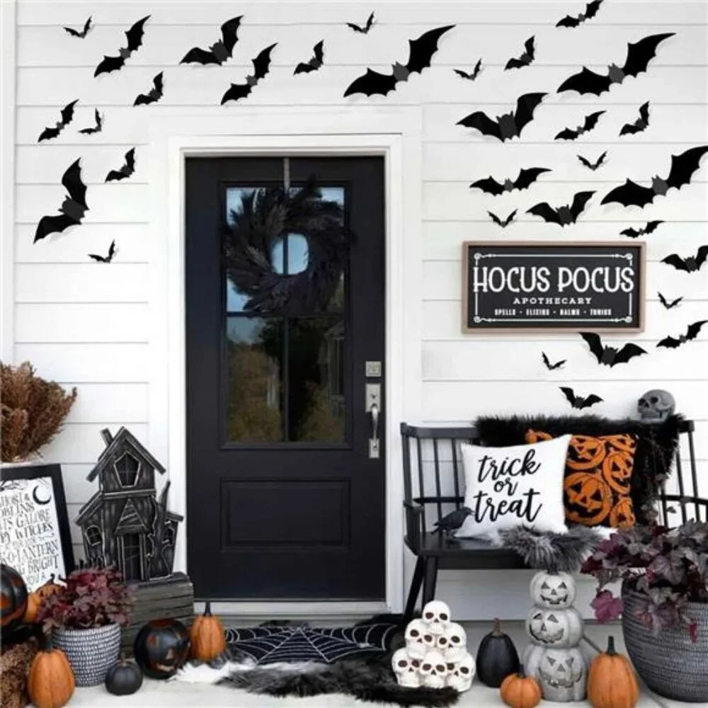 100 Pcs Bats Halloween Decoration 3D Bats Wall Decor PVC Wall Bats Stickers for